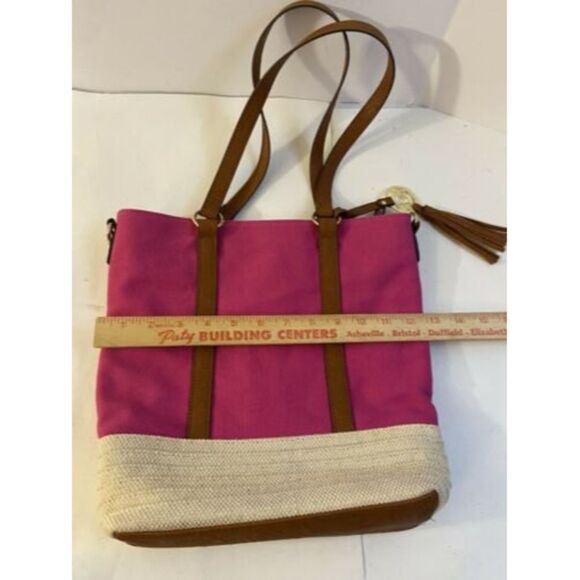 Kim Rogers Straw Tote Handbag Beach Natural Pink NWOT - Picture 4 of 5